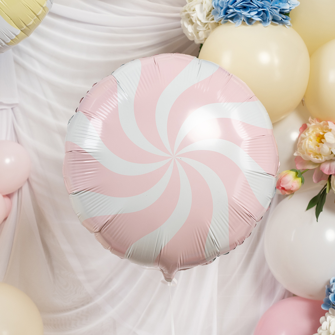 Шар (18''/46 см) Круг, Леденец, Розовый/Белый, Макарунс, 1 шт.