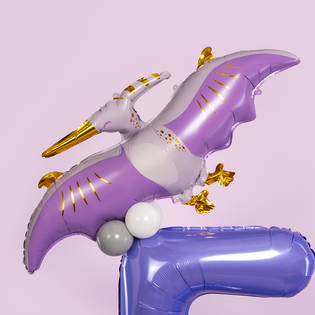 Шар (35''/89 см) Фигура, Динозавр Птеродактиль (надув воздухом), Сиреневый, 1 шт.