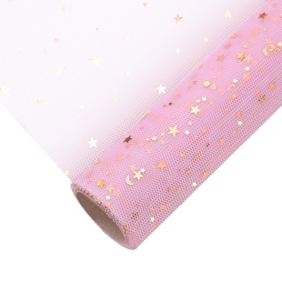 Фатин в рулоне (48 см*4,57 м) Звездное сияние, Розовый, Металлик, 1 шт.