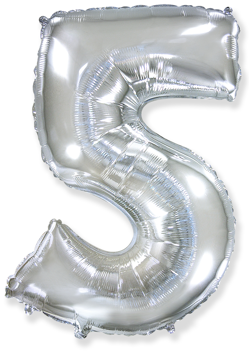 Шар (40''/102 см) Цифра, 5, Серебро, 1 шт.