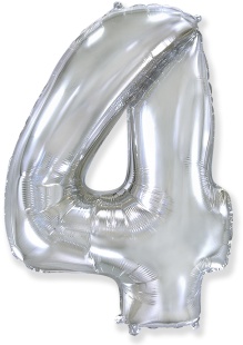 Шар (40''/102 см) Цифра, 4, Серебро, 1 шт.