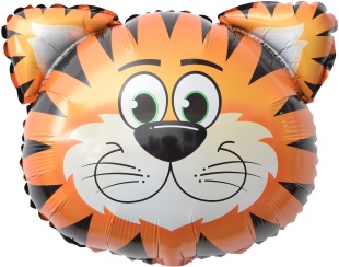Шар с клапаном (14''/36 см) Мини-фигура, Голова, Тигр, 5 шт. в уп.
