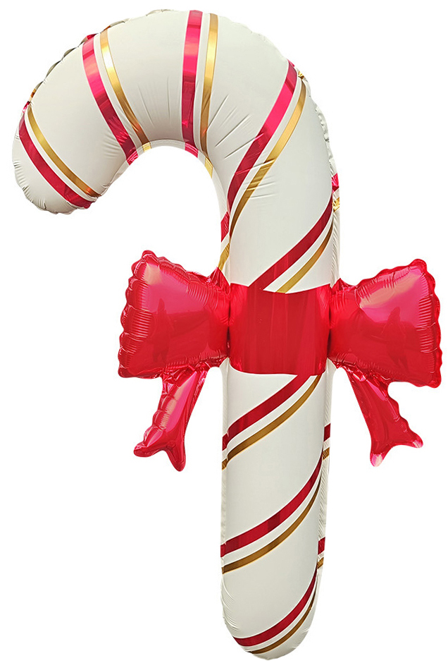 Шар (30''/76 см) Фигура, Леденец трость, Красный бант (надув воздухом), Белый/Красный, 1 шт. в уп.