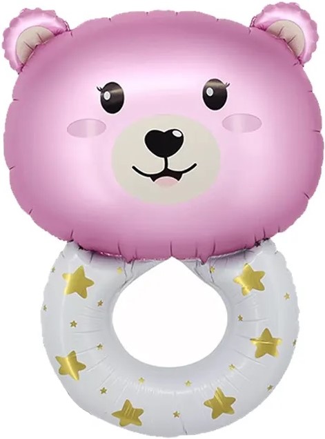 Шар (27''/69 см) Фигура, Погремушка Медвежонок, Розовый, 1 шт.