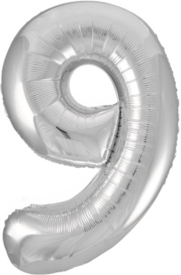 Шар (34''/86 см) Цифра, 9, Серебро, 1 шт. в уп.