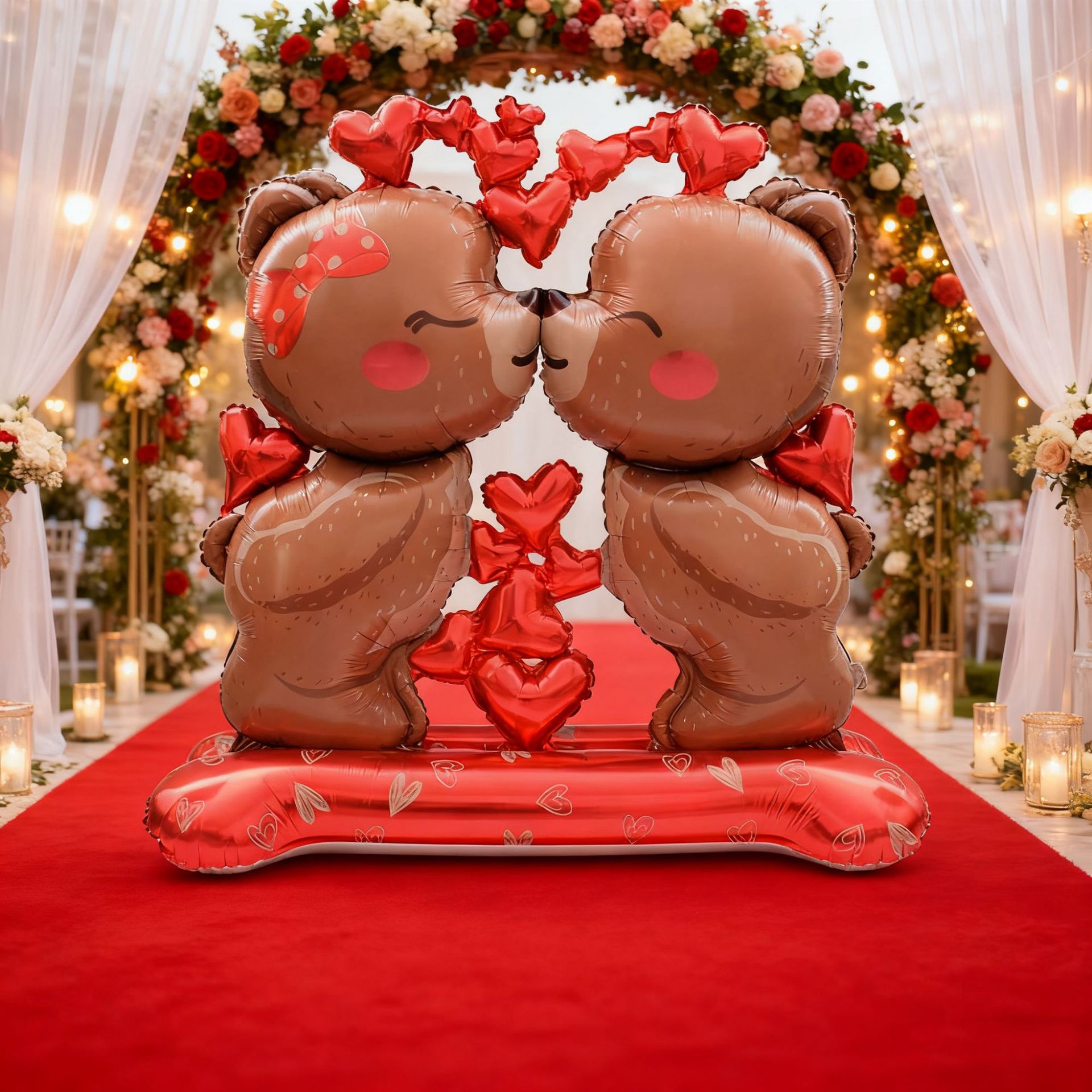 Шар 3D (59''/150 см) Фигура на подставке, Влюбленные мишки, 1 шт. в уп.