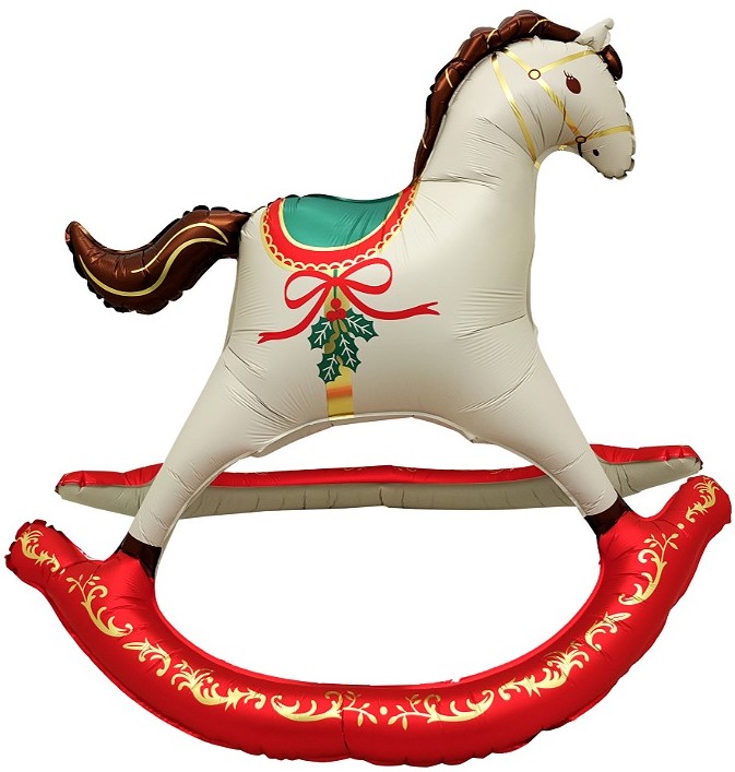 Шар (43''/109 см) Фигура 3D, Лошадка Качалка, Новогодняя, Сатин, 1 шт. в уп.