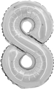 Шар с клапаном (16''/41 см) Мини-цифра, 8, Серебро, 1 шт.
