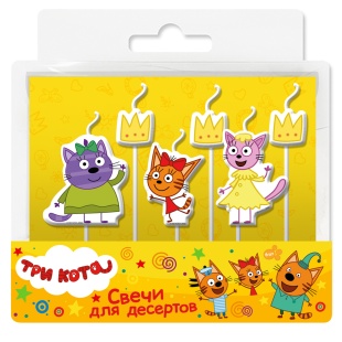 Свечи Три Кота, Принцессы, 7,5 см, 5 шт. с держат.