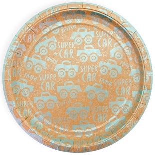 Тарелки (9''/23 см) Супер машинки, Крафт, Голубой, Металлик, 6 шт.