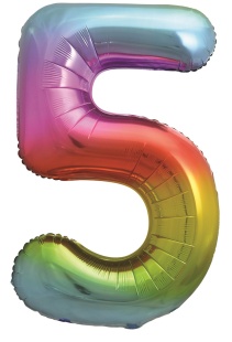 Шар (34''/86 см) Цифра, 5, Яркая радуга, Градиент, 1 шт. в уп.