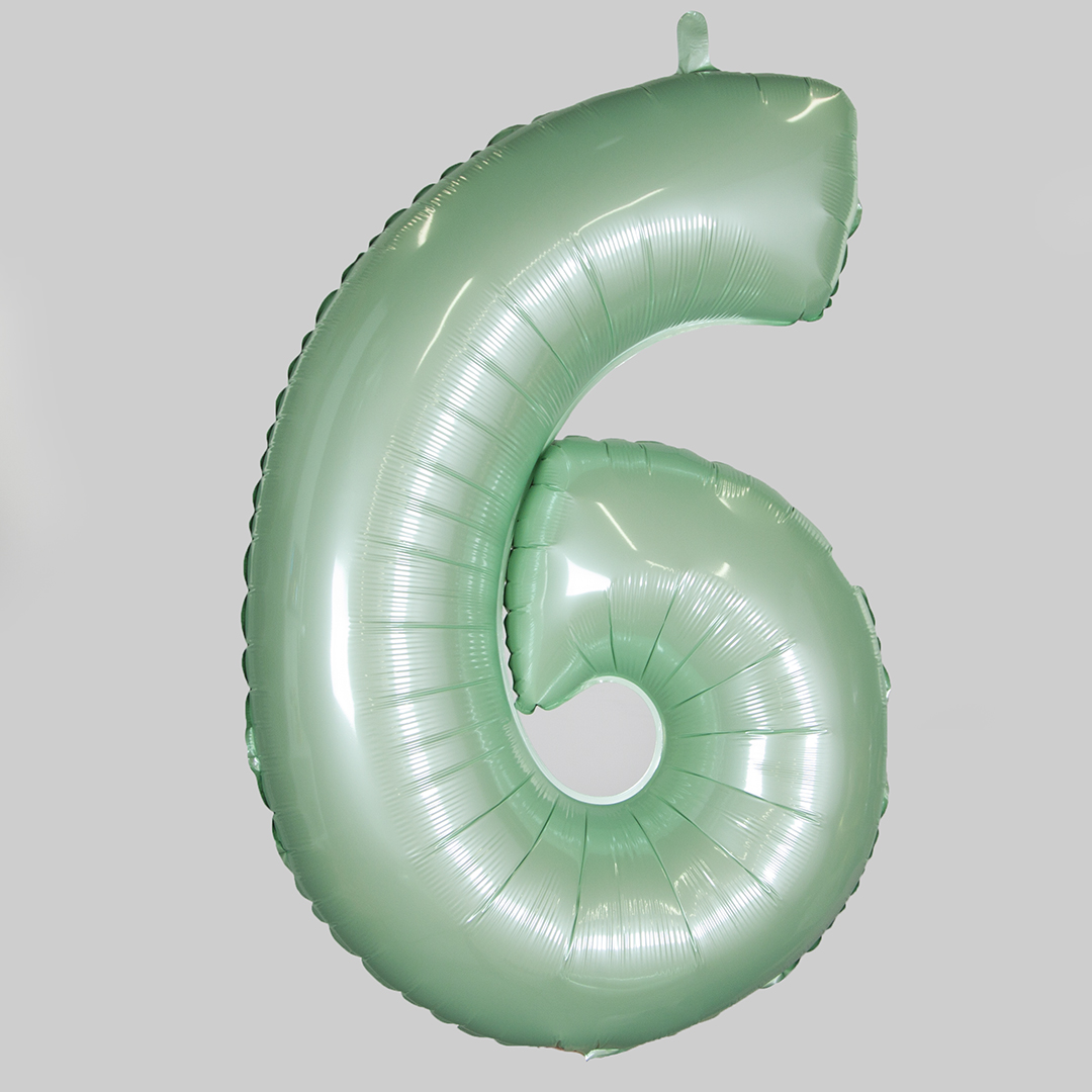 Шар (40''/102 см) Цифра, 6, Мятный, Макарунс, 1 шт.