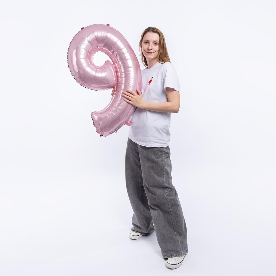 Шар (34''/86 см) Цифра, 9 Slim, Светло-розовый, 1 шт. в уп.