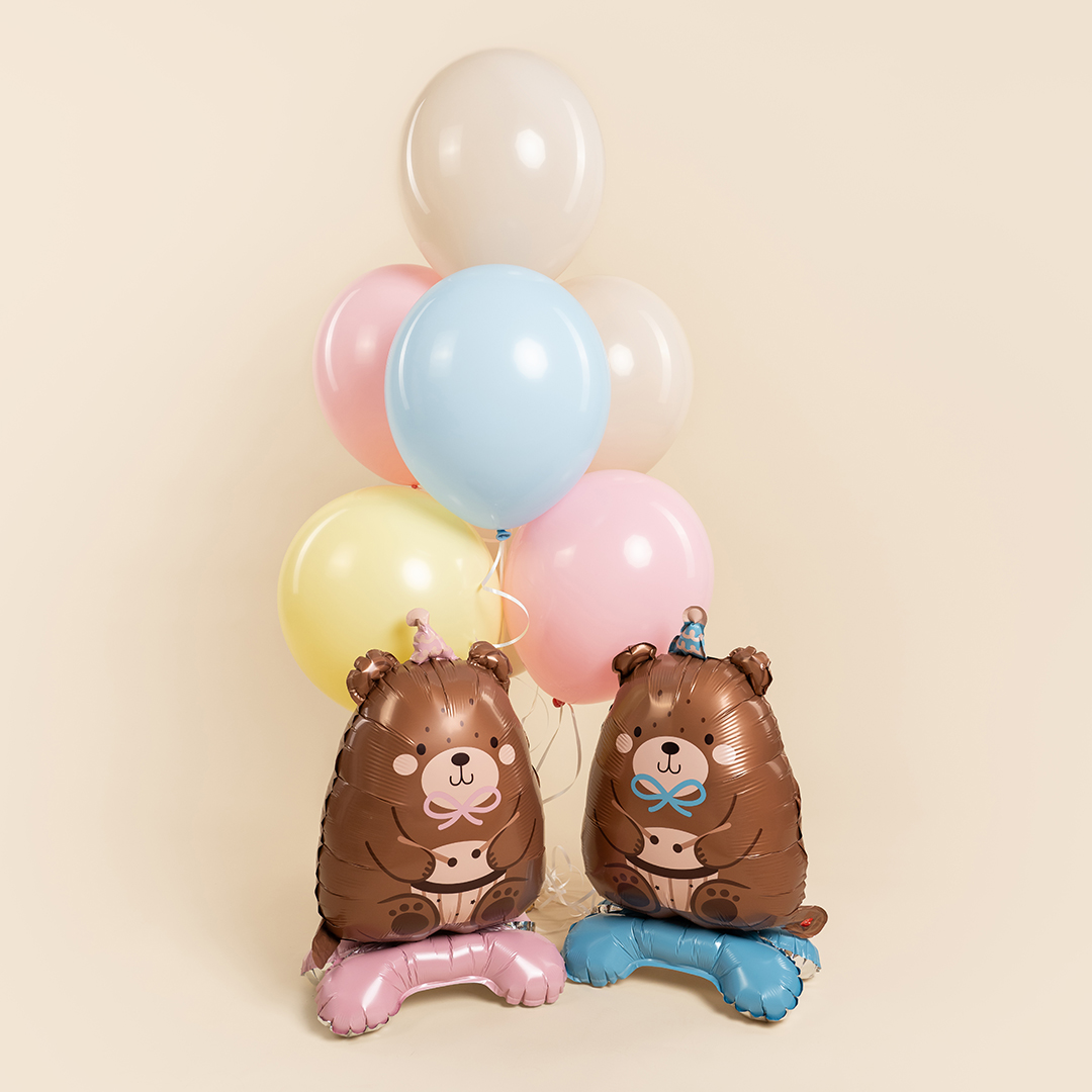 Шар 3D (24''/61 см) Фигура на подставке, Мишка в розовом колпачке, 1 шт. в уп.
