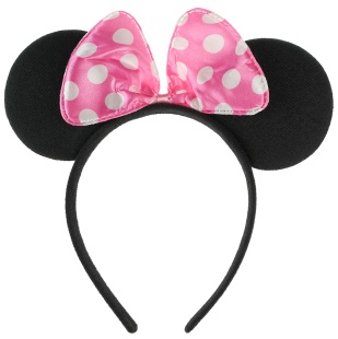 Ободок Мышка с розовым бантиком, крупный белый горох, Черный, 1 шт. 