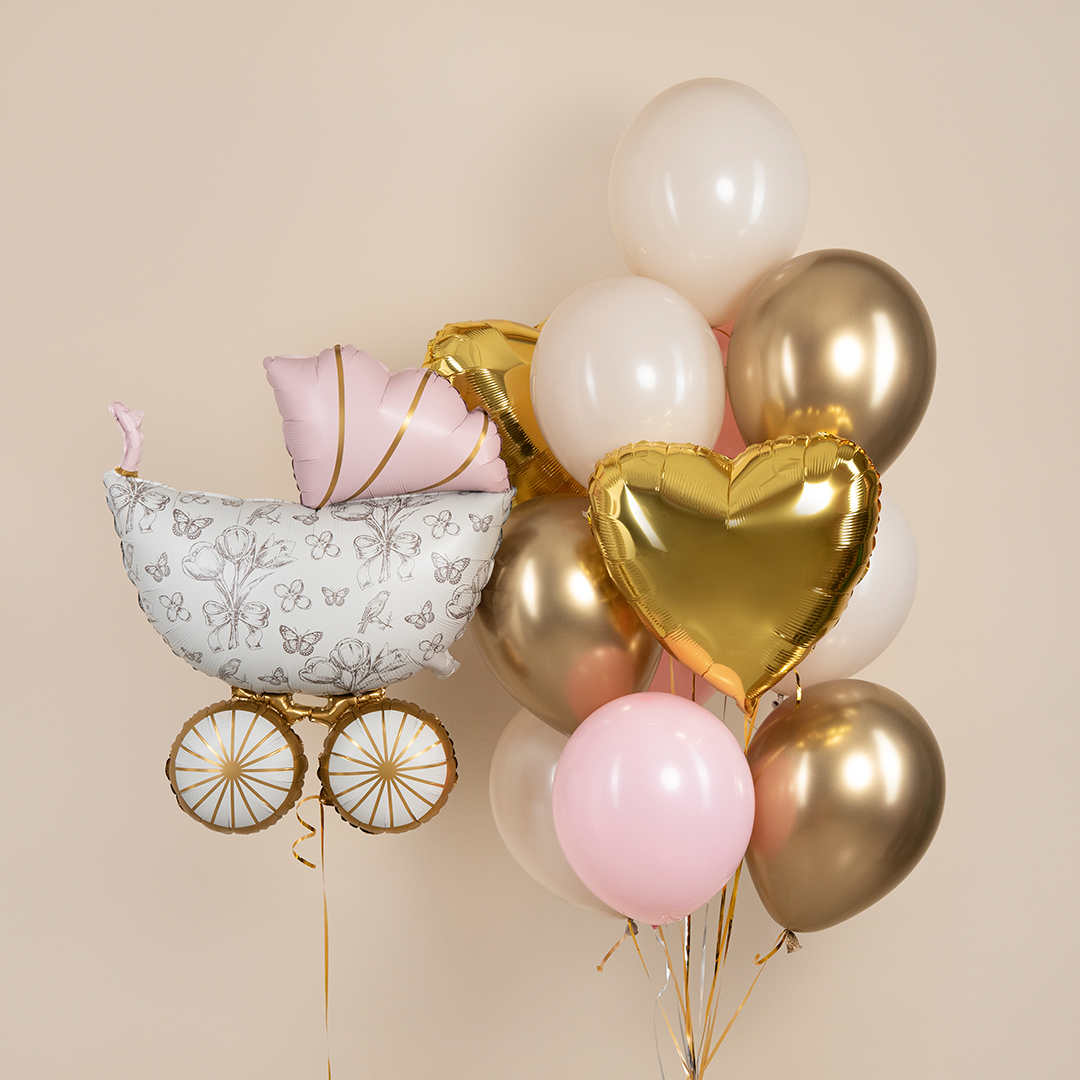Шар (36''/91 см) Фигура, Коляска Ретро, Розовый, Сатин, 1 шт.