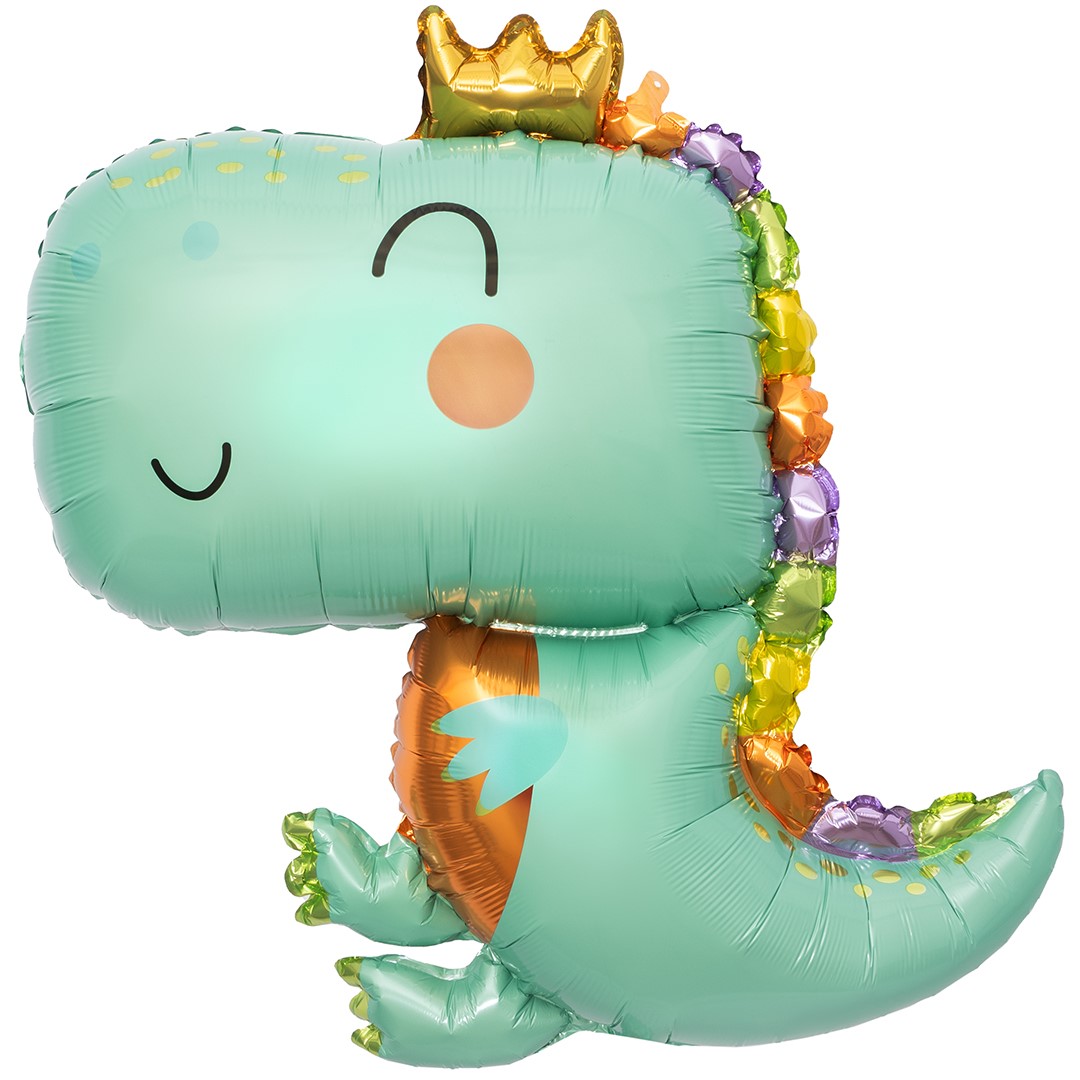 Шар (34''/86 см) Фигура, Динозаврик в короне, Светло-зеленый, 1 шт. в уп.