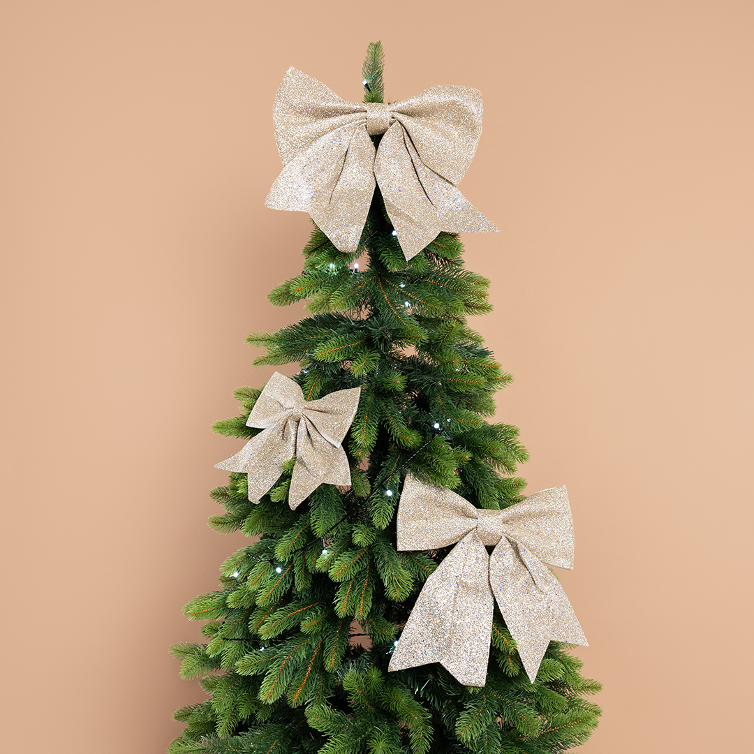 Декоративный бант Праздничный, Шампань, с блестками, 35*40 см, 1 шт. в упак. 