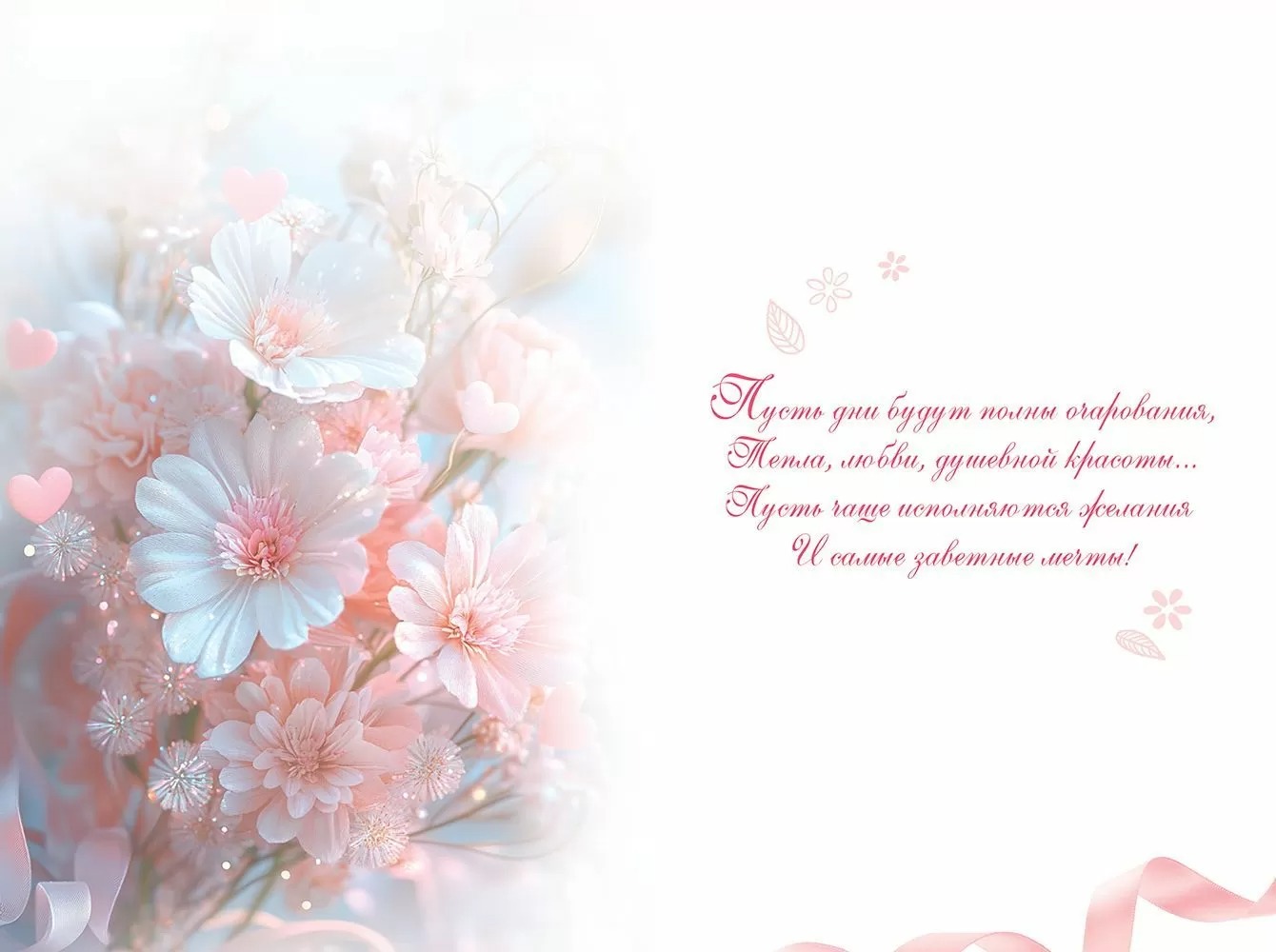 Открытка, С Днем Рождения! (нежные цветы), с блестками, 12,2*18,2 см, 10 шт.