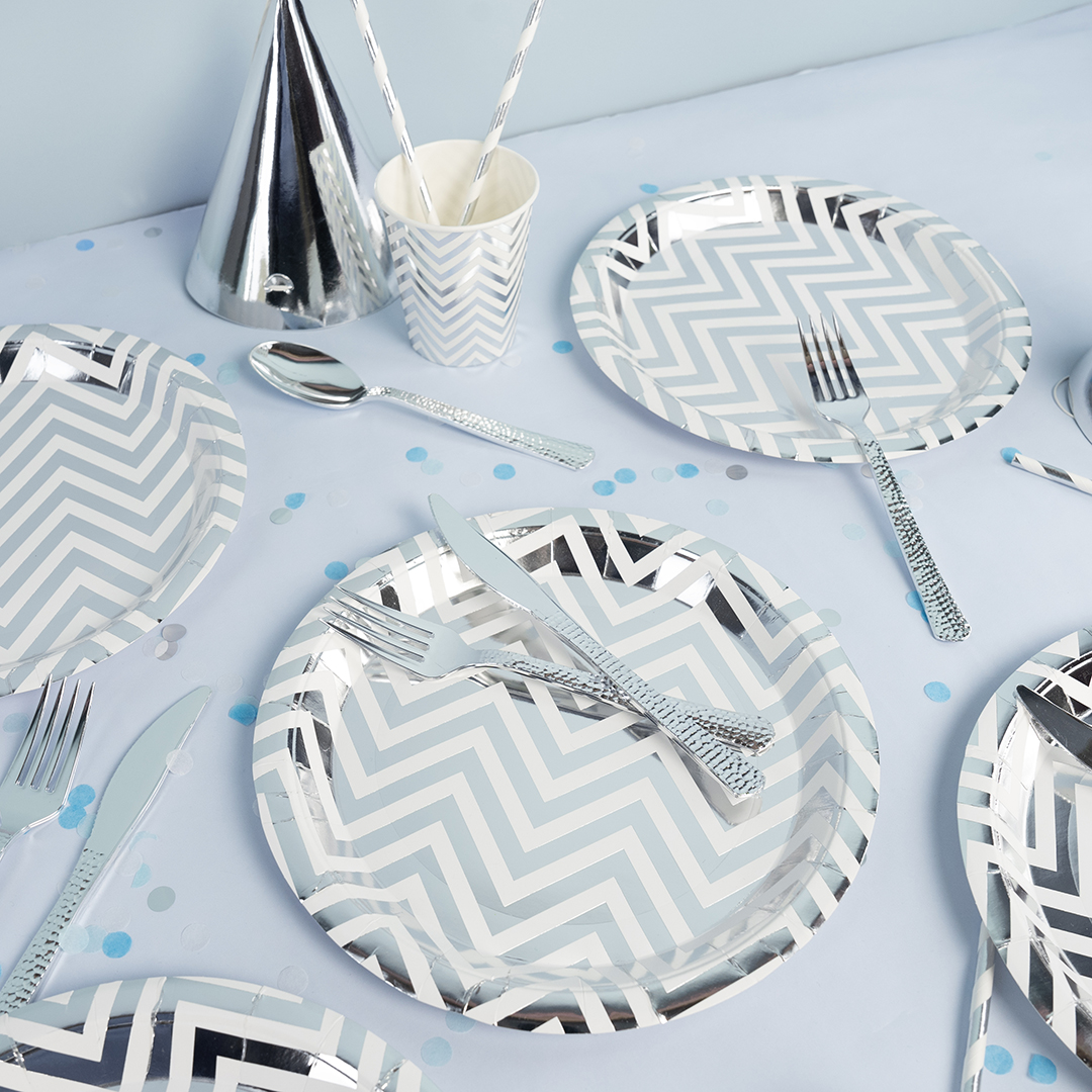 Стаканы (250 мл) Зигзаги, Белый/Серебро, Металлик, 6 шт.