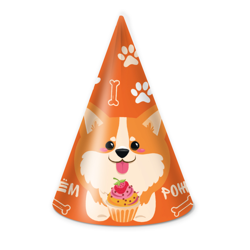 Колпаки, Счастливый корги, 6 шт. в упак. 