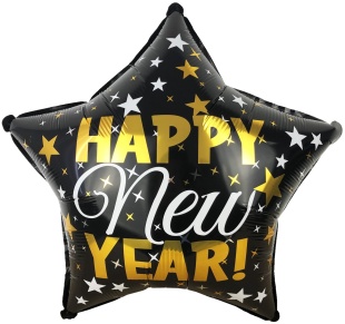 Шар (18''/46 см) Звезда, Happy New Year! (звездопад), Черный, 1 шт.