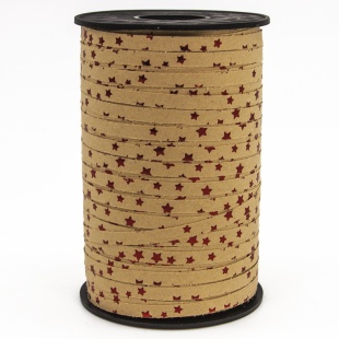 Лента (0,5 см*182 м) Красные звезды, Крафт, Металлик, 1 шт.