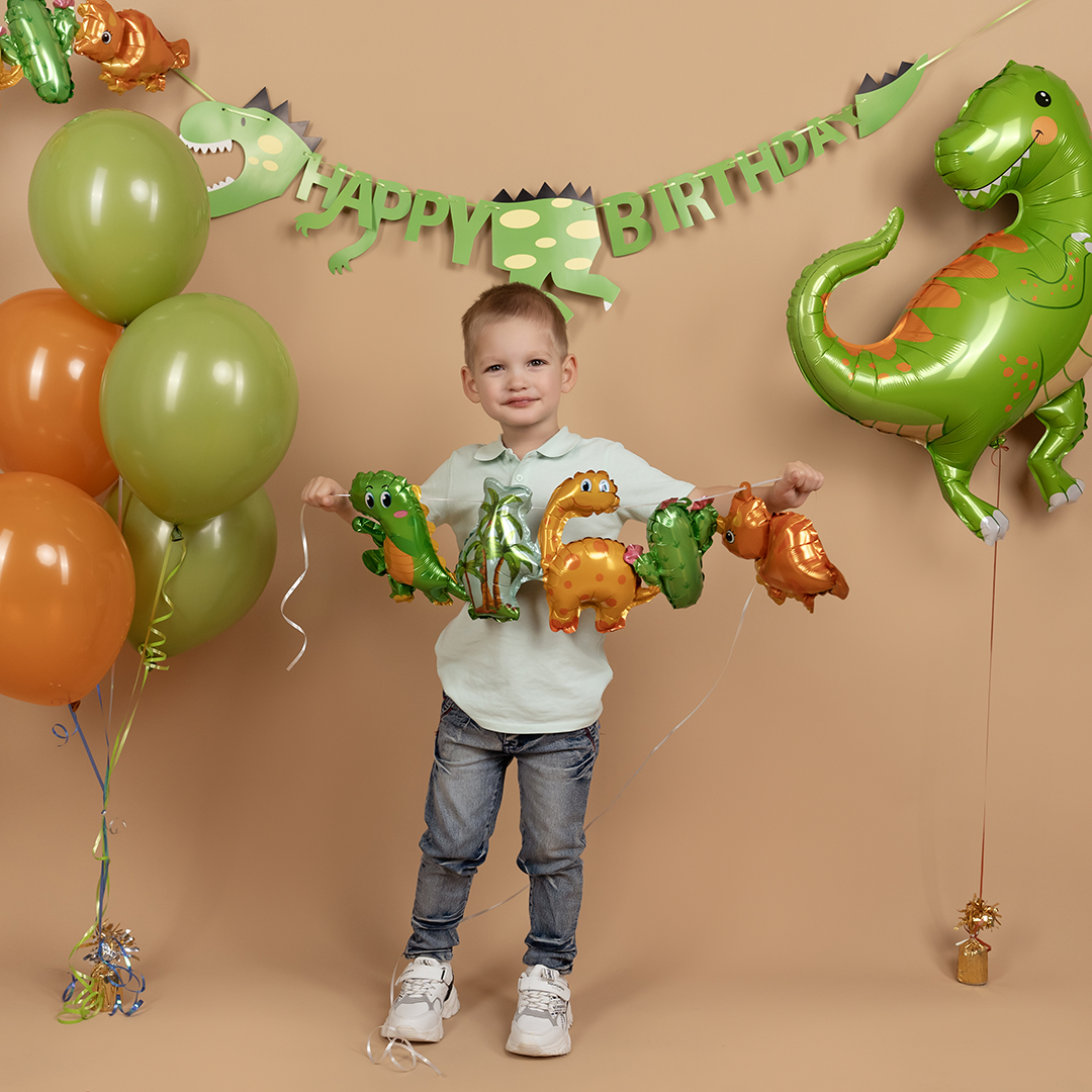 Гирлянда Динозавр, Happy Birthday, Зеленый, 150 см, 1 шт.