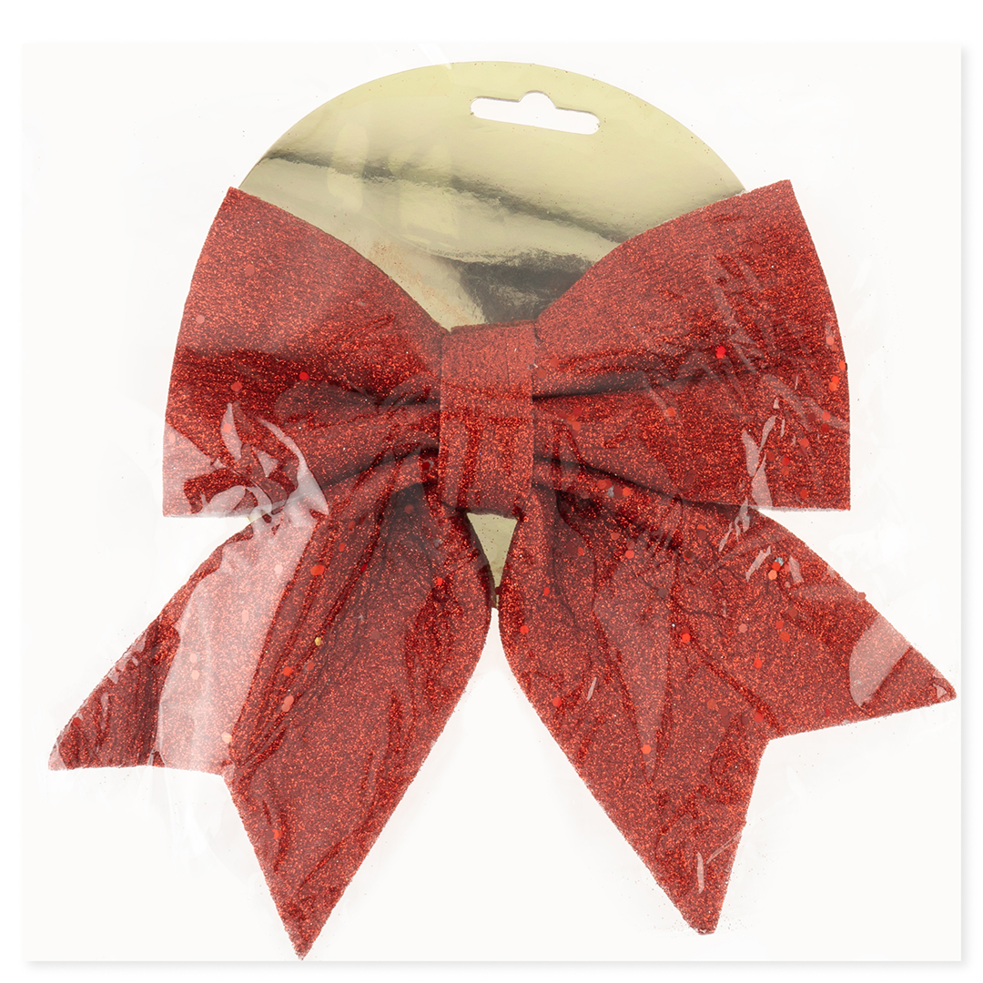 Декоративный бант Праздничный, Красный, с блестками, 15*20 см, 1 шт. в упак. 