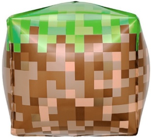 Шар 3D (22''/56 см) Куб, Пиксели, Зеленый/Коричневый, 1 шт.