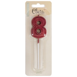 Свеча Цифра, 8 Чистая линия, на шпажке, Красный, 4,7*6,7 + 7 см, 1 шт. с держат.