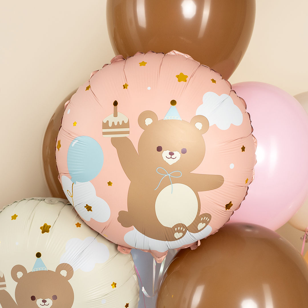 Шар (18''/46 см) Круг, Мишка с кексиком, Розовый, 1 шт. в уп.