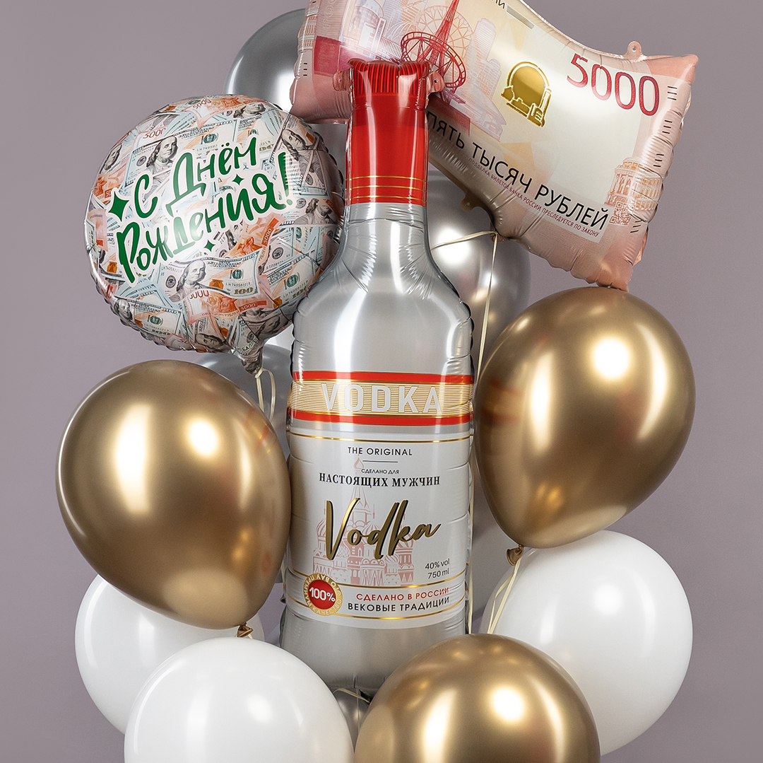 Шар (37''/94 см) Фигура, Бутылка, Водка для настоящих мужчин, 1 шт. в уп.