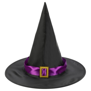 Шляпа Ведьмы, с фиолетовой лентой и золотой пряжкой, Черный, 54-56 разм., 1 шт. 