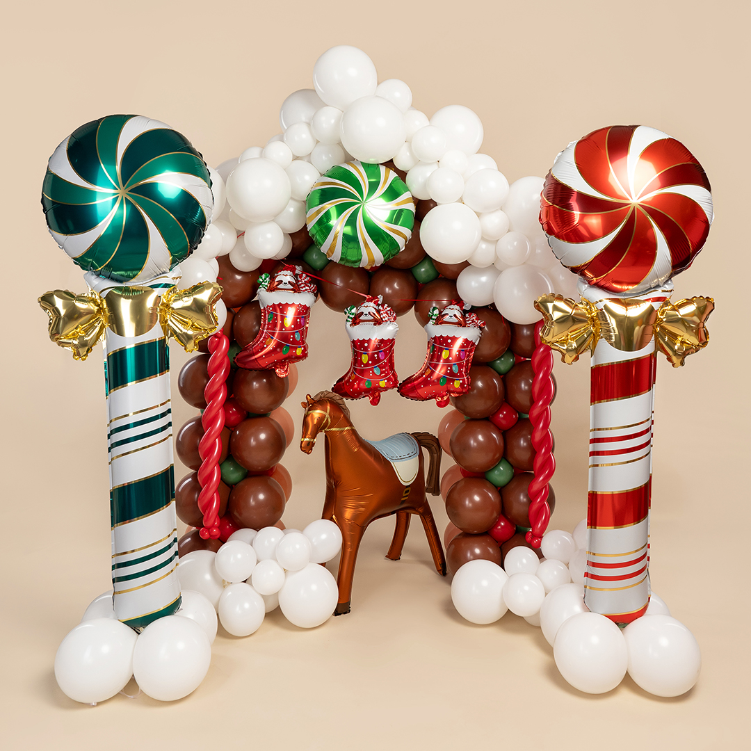 Шар (59''/150 см) Фигура, Леденец трость с бантом, Красный/Золото, 1 шт. в уп.