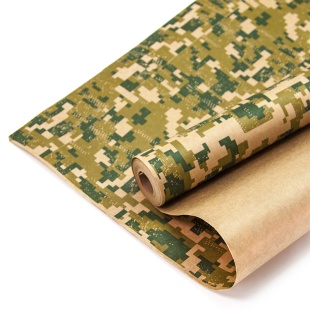Упаковочная бумага, Крафт 65гр (0,7*9 м) Камуфляж, Пиксели, Хаки, 1 шт.