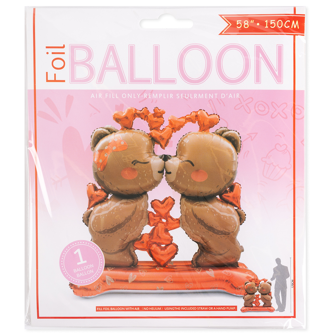 Шар 3D (59''/150 см) Фигура на подставке, Влюбленные мишки, 1 шт. в уп.