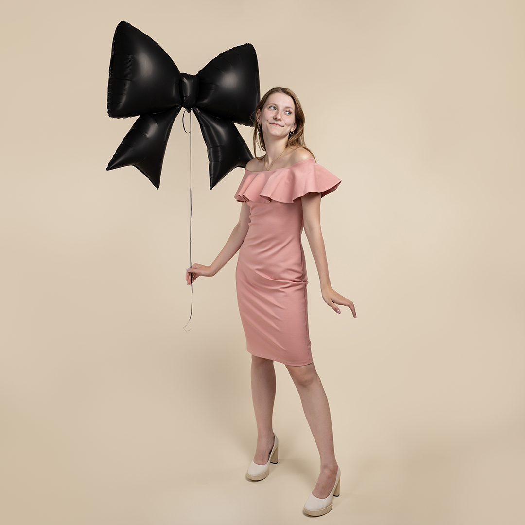 Шар (39''/99 см) Фигура, Бант, Черный, Сатин, 1 шт. в уп.