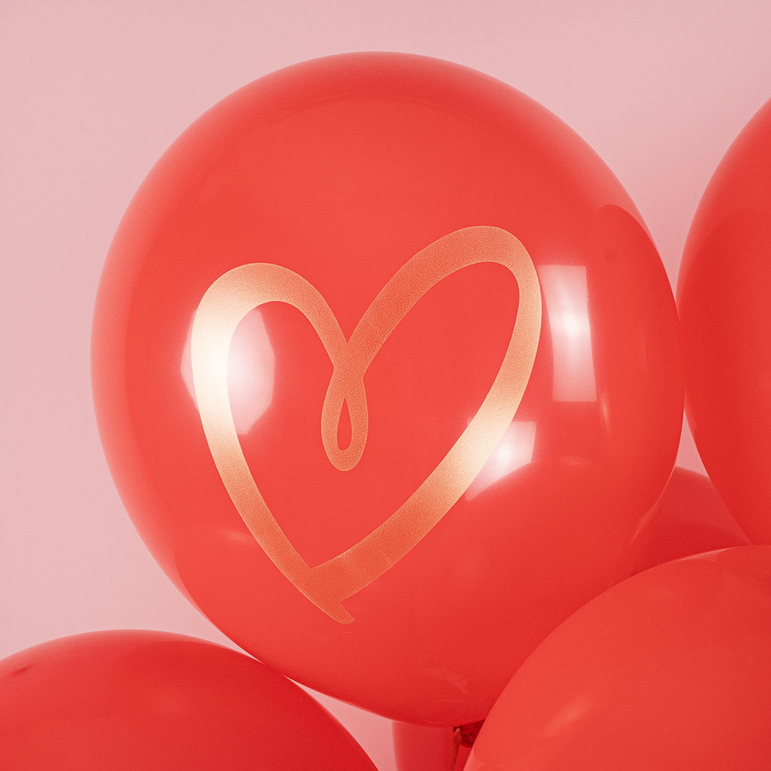 Шар (12''/30 см) Я Тебя Люблю (золотое сердце), Красный, пастель, 2 ст, 25 шт.