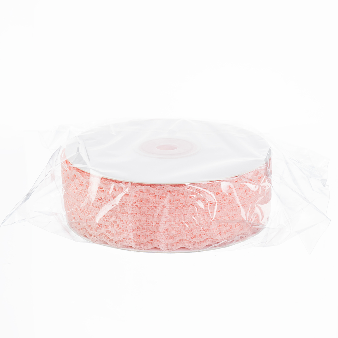 Декоративная лента (3 см*27 м) Тонкое Кружево, Персиковый, 1 шт.