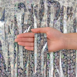 Занавес Дождик Звезды Люкс, Серебро, Голография, 60*150 см, 1 шт.