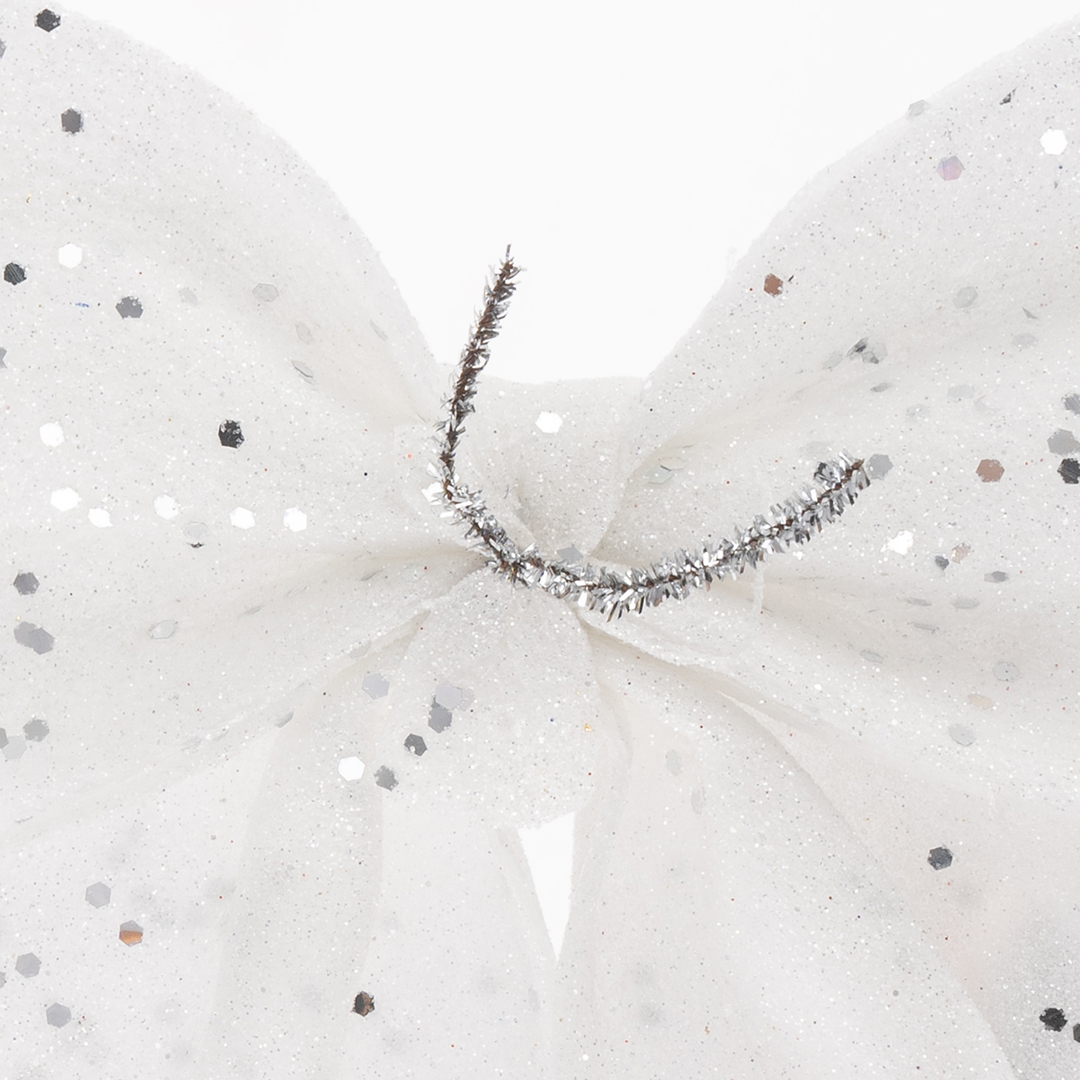 Декоративный бант Праздничный, Белый, с блестками, 15*20 см, 1 шт. в упак. 