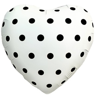 Шар (18''/46 см) Сердце, Черный горошек, Кремовый, 1 шт.