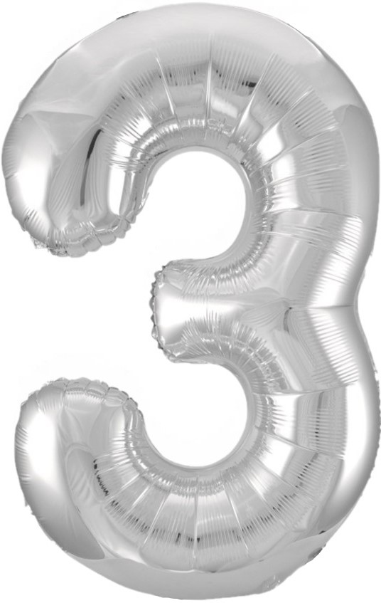 Шар (34''/86 см) Цифра, 3, Серебро, 1 шт. в уп.