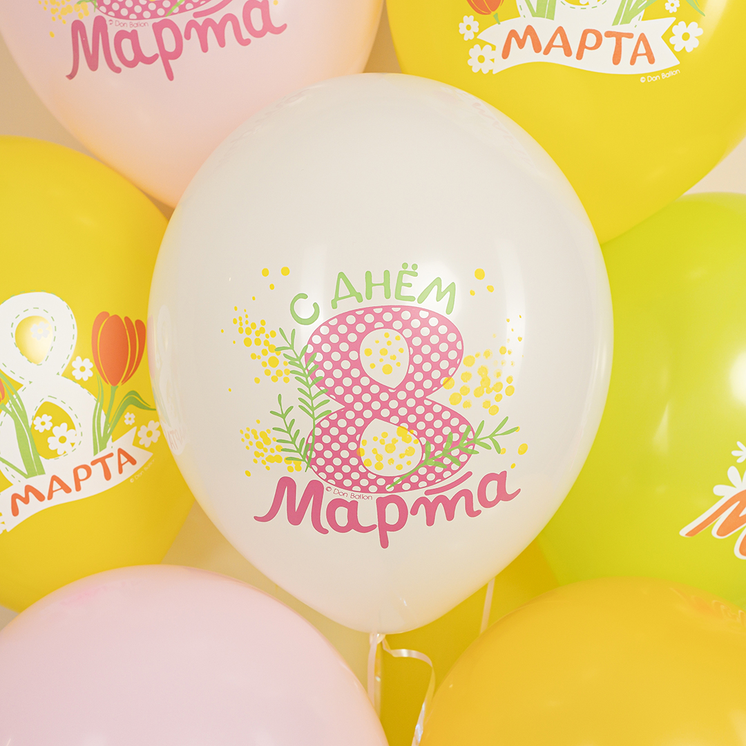 Шар (12''/30 см) 8 Марта, Весенние цветы, Ассорти, пастель, 1 ст, 25 шт.