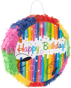 Пиньята складная, Круг, Happy Birthday (яркие полоски), 42*42*9 см, 1 шт. в упак. 