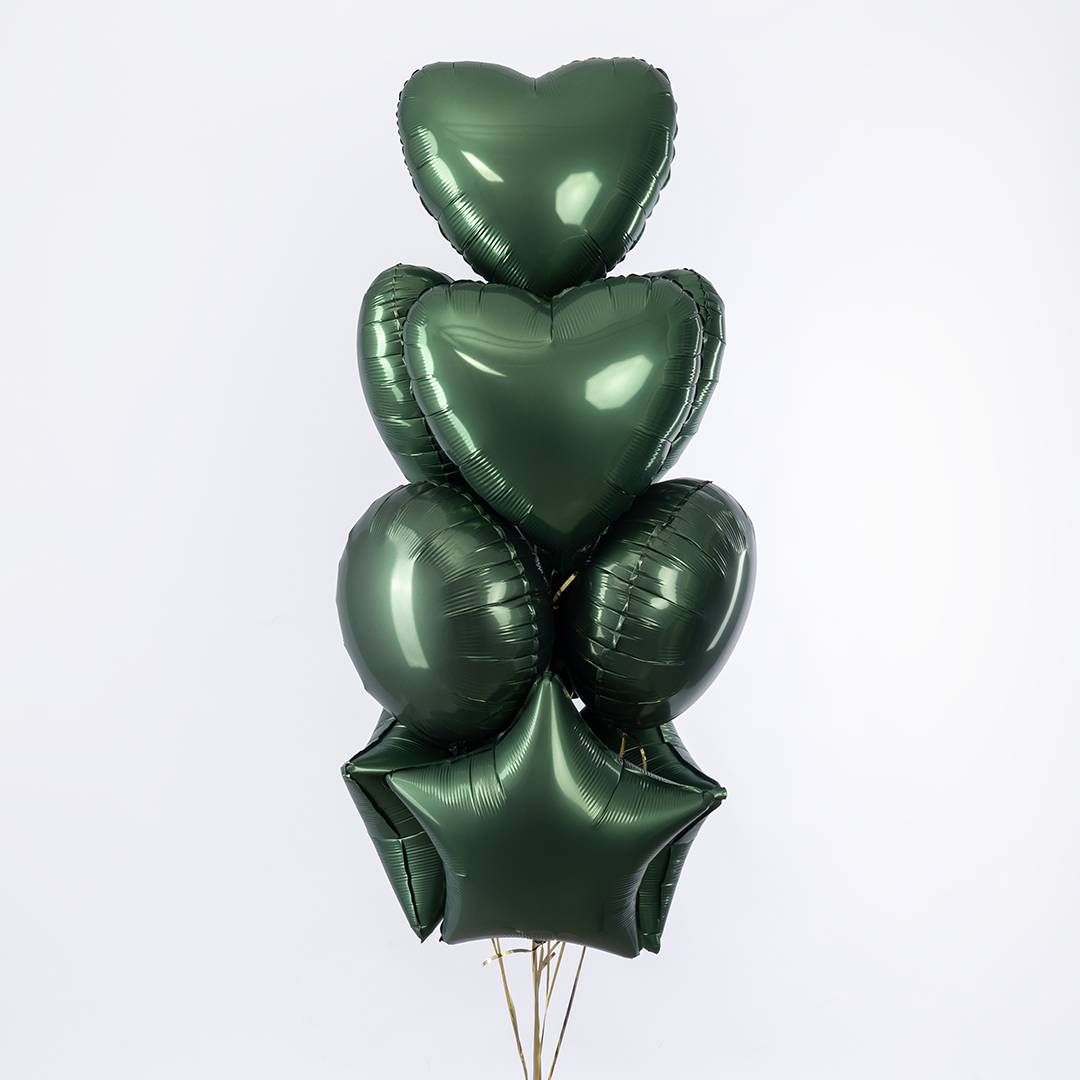 Шар (18''/46 см) Сердце, Темно-зеленый, Сатин, 1 шт.