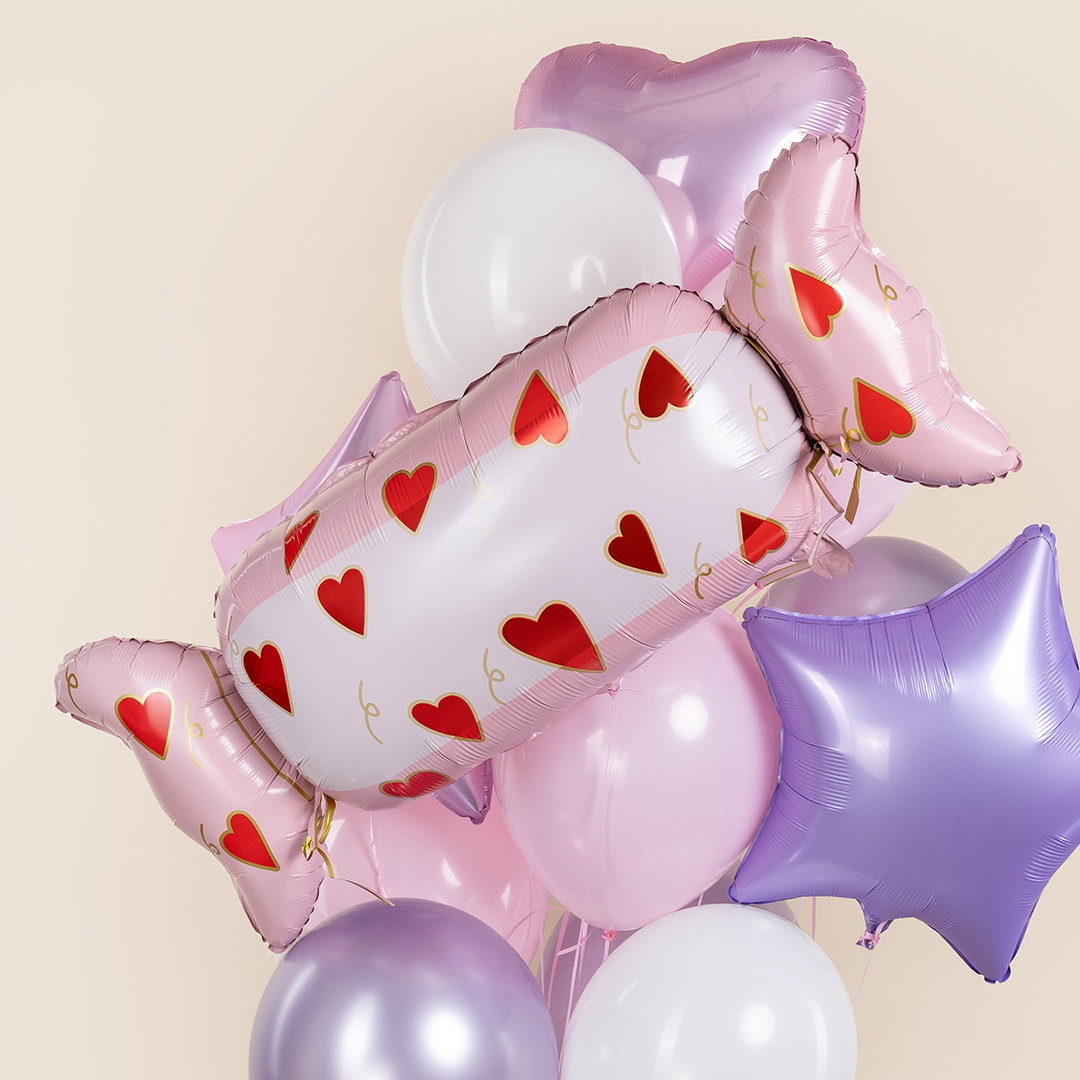 Шар (41''/104 см) Фигура, Конфета Сердечки, Розовый, 1 шт. в уп.