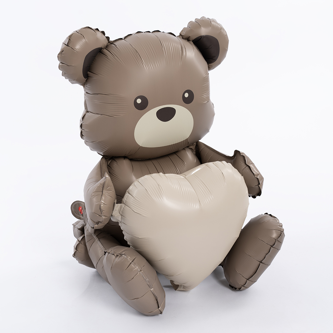 Шар 3D (26''/66 см) Фигура, Сидячий мишка с сердцем, Сатин, 1 шт. в уп.