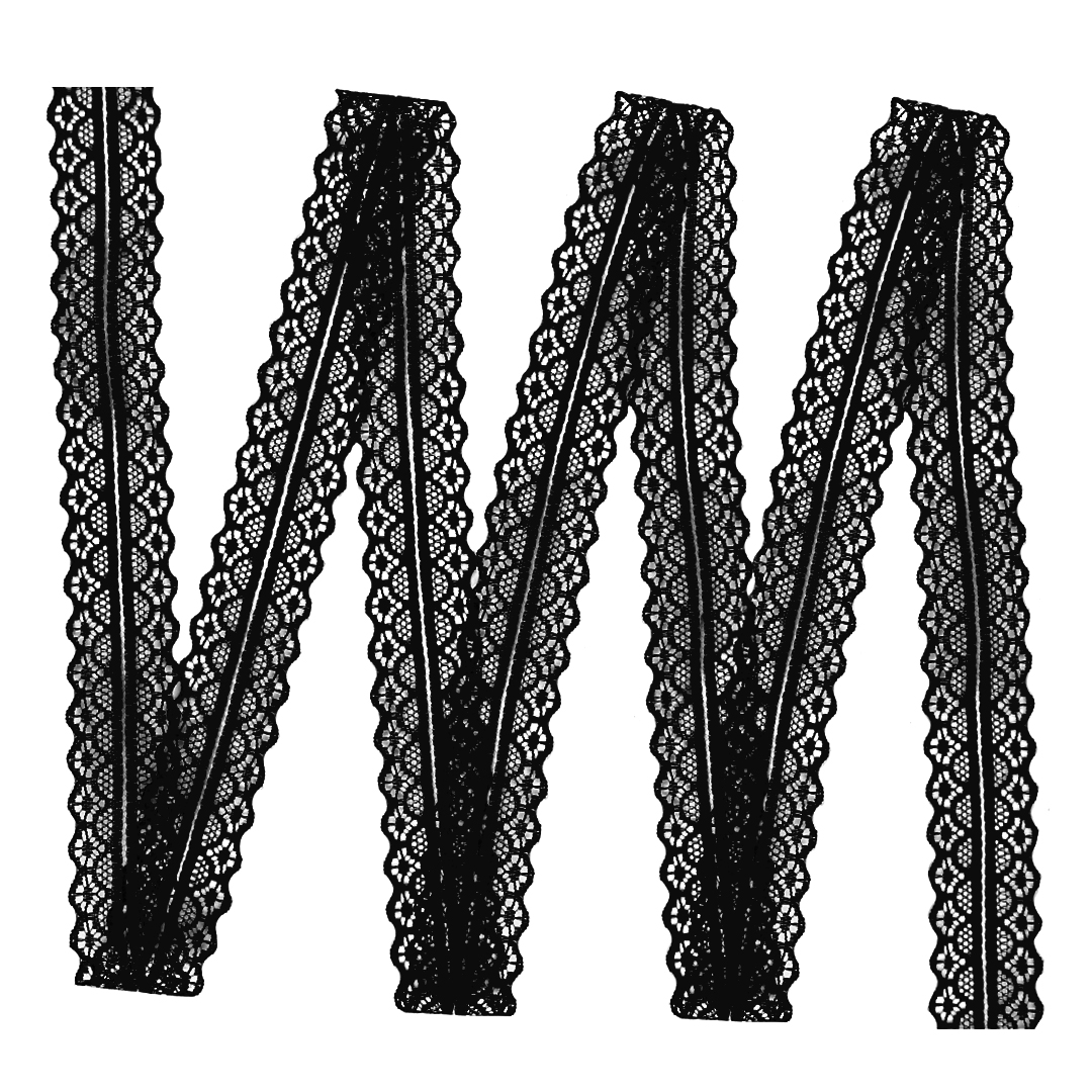 Декоративная лента (3 см*10 м) Тонкое Кружево, Черный, 1 шт.